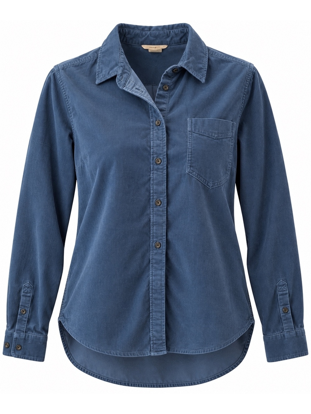 Duluth Trading Co Womens L Blue Fine Wale Corduroy Button Down Stretch Shirt